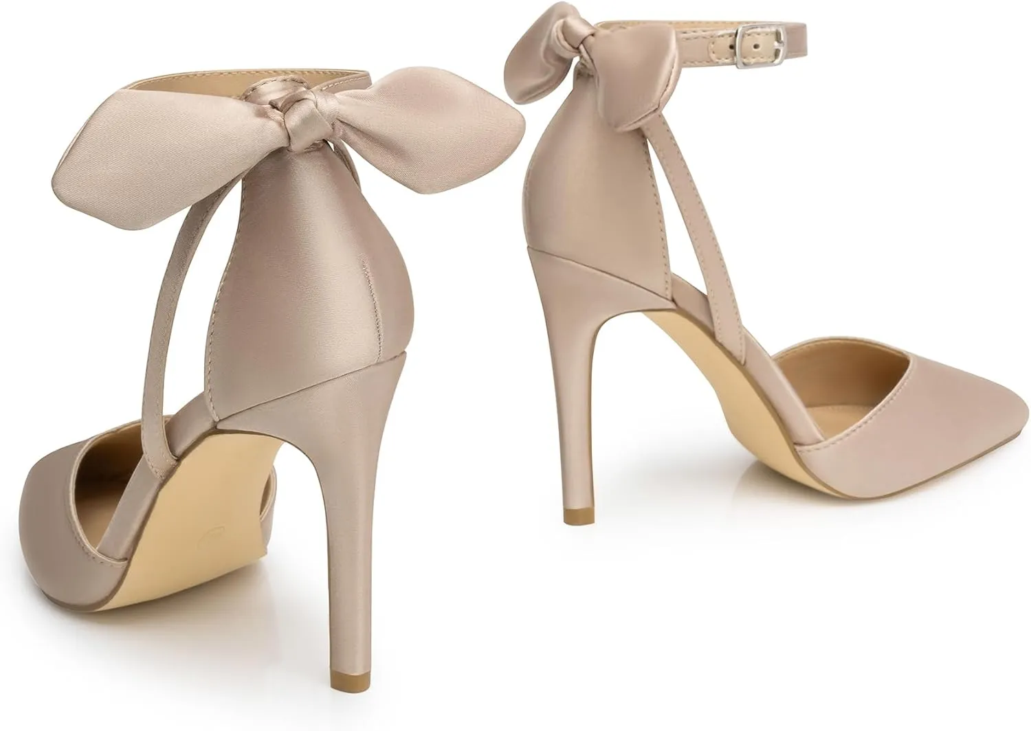 Trary Heels for Women Closed Pointed Toe Heels Women's Pumps Stiletto High Shoes with Bow Knot Comfortable Ankle Strap Office Party Wedding Dress Shoes 3.74" Heel