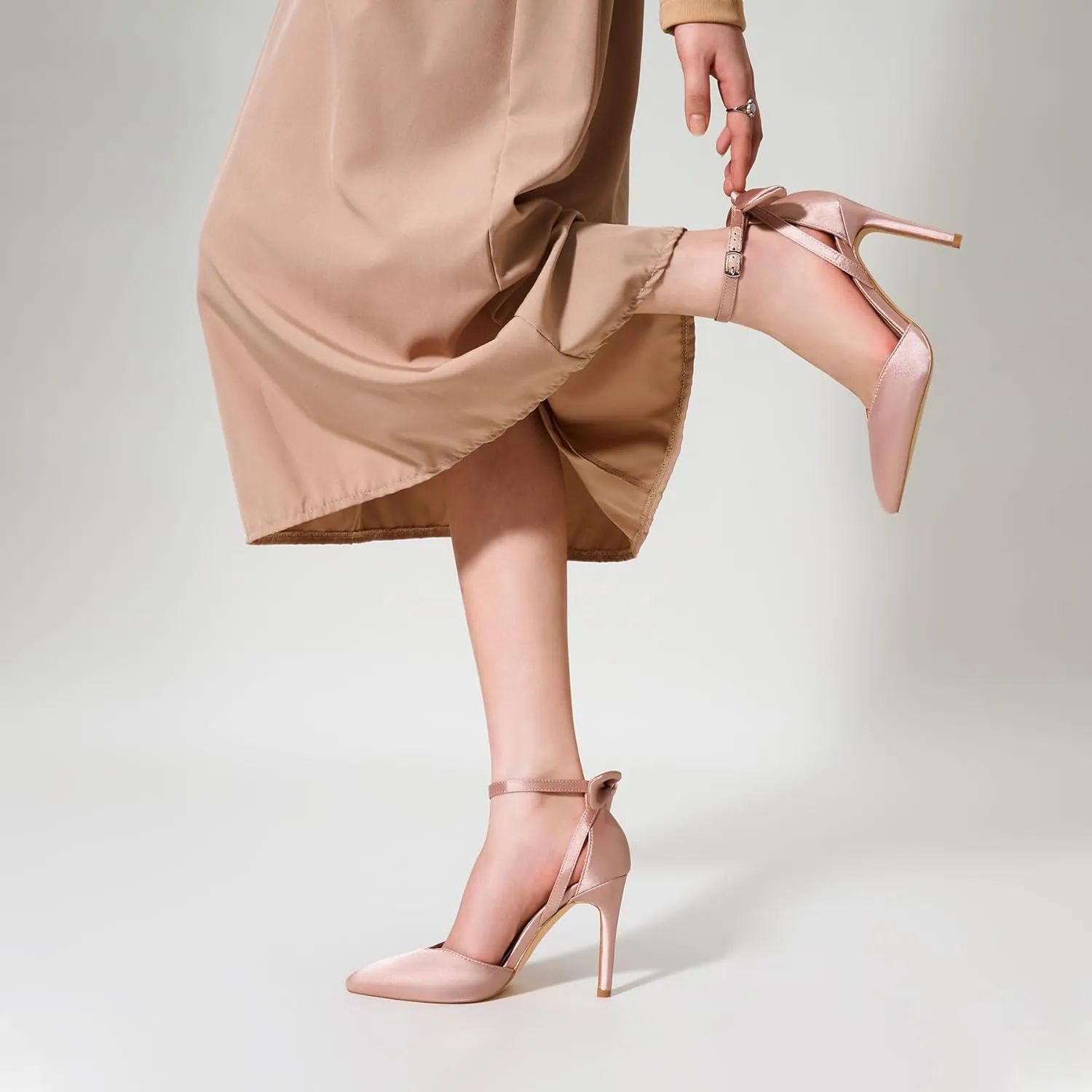 Trary Heels for Women Closed Pointed Toe Heels Women's Pumps Stiletto High Shoes with Bow Knot Comfortable Ankle Strap Office Party Wedding Dress Shoes 3.74" Heel