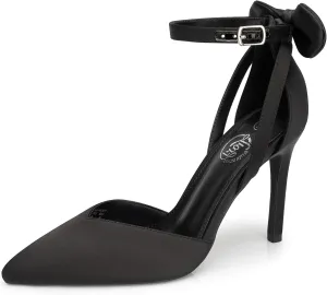 Trary Heels for Women Closed Pointed Toe Heels Women's Pumps Stiletto High Shoes with Bow Knot Comfortable Ankle Strap Office Party Wedding Dress Shoes 3.74" Heel