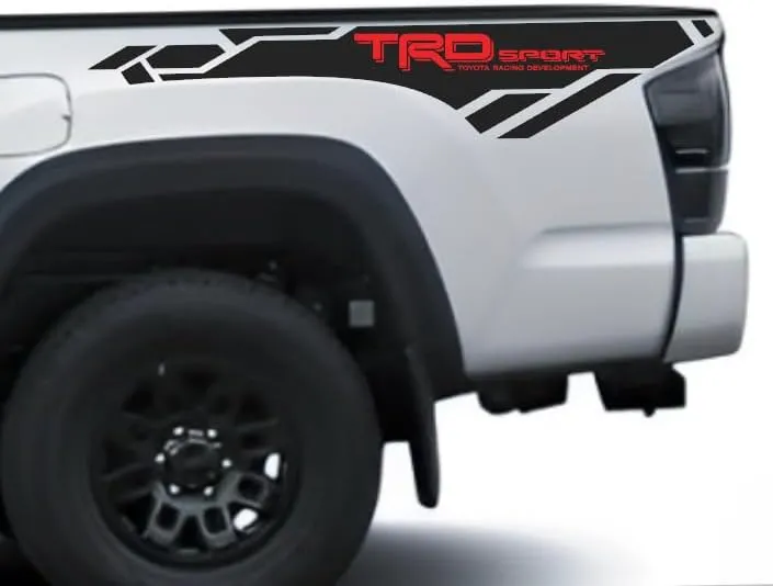 TRD Sport Truck Bed Vinyl Decals, Black and Red Graphics Kit, 2-Side Application