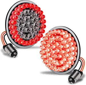 TRUE MODS 2" 1157 Red Rear LED Turn Signal Tail Brake Light for Harley Davidson [Pair Set] [Black-Finish] [HALO] [Bullet Style] For Sportster Street Glide Road King Softail Electra Heritage Dyna