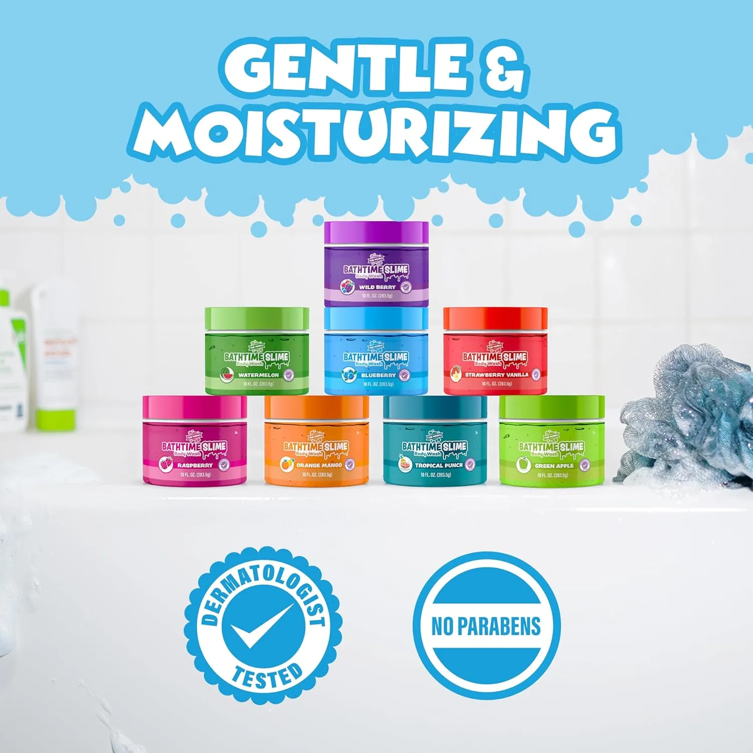 Tub Works® Bath Slime Body Wash Bath Toy, 8 Pack | Gooey, Playful Texture with Fresh, Fruity Scents | Dermatologist Tested | Sensory Fun Bath Toys for Toddlers & Kids | Colorful Slime Kids Soap