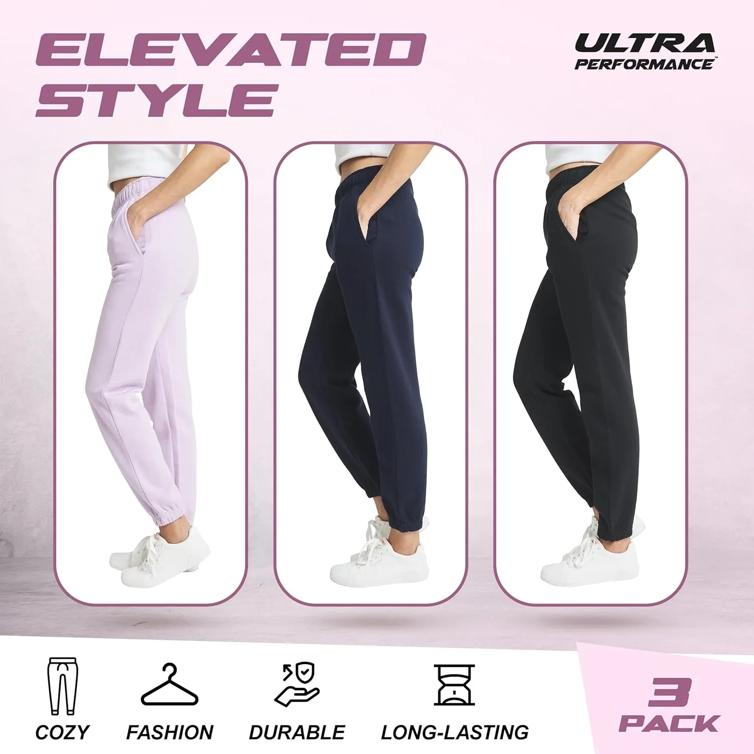 Ultra Performance Womens 3 PK High Waisted Fleece Cinched Pant