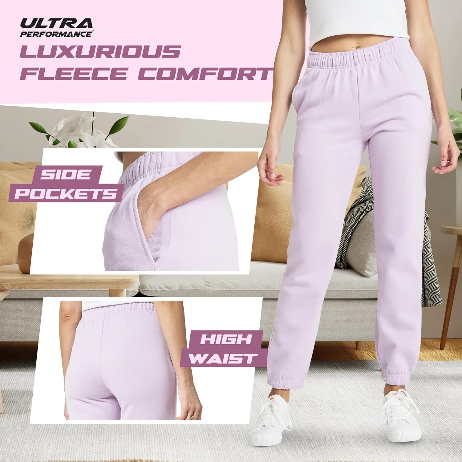 Ultra Performance Womens 3 PK High Waisted Fleece Cinched Pant