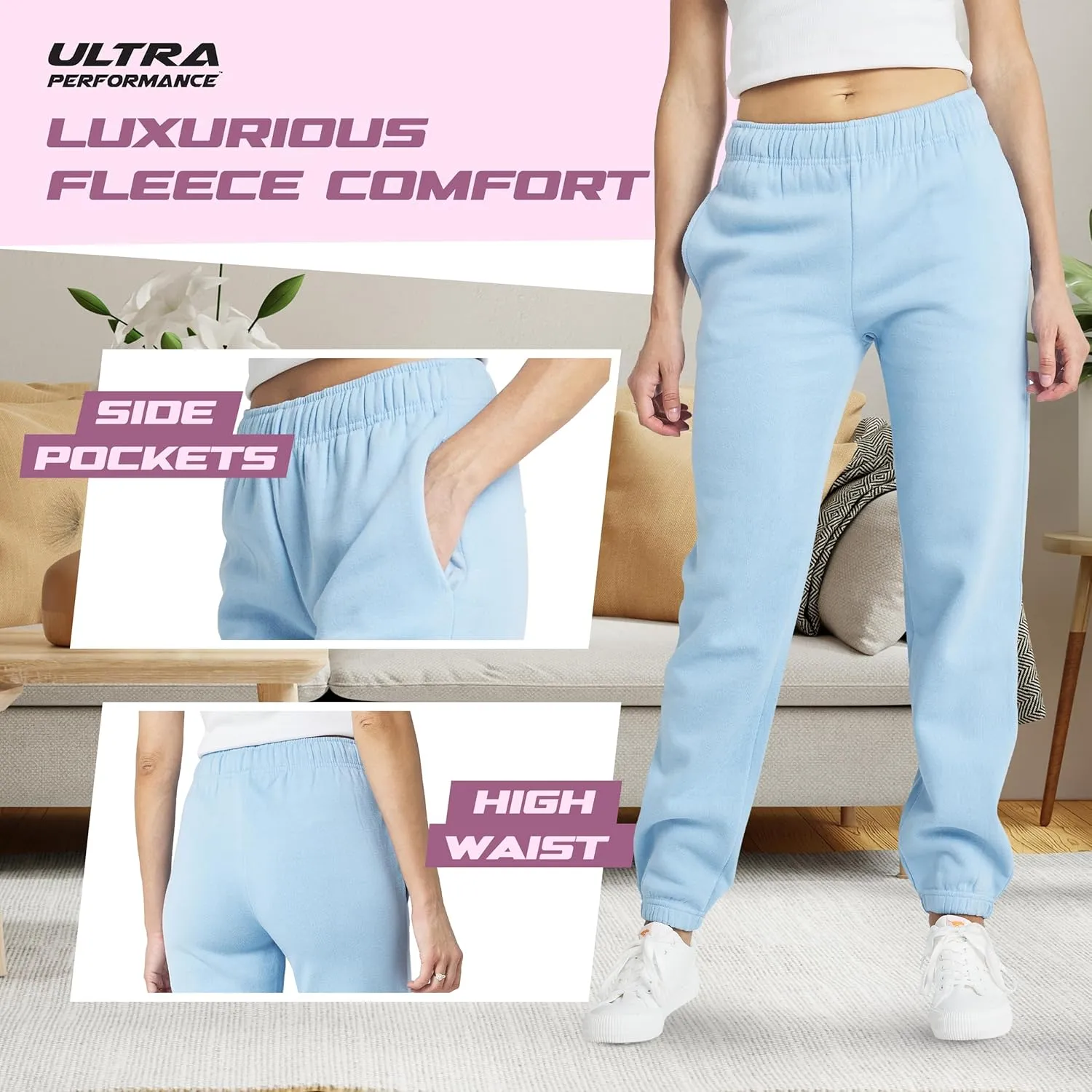 Ultra Performance Womens 3 PK High Waisted Fleece Cinched Pant