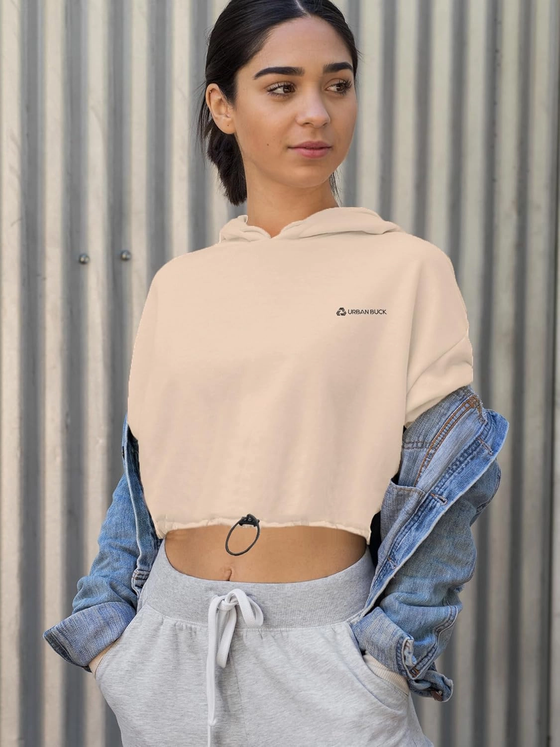 URBAN BUCK Neon Crop Top Hoodie For Women - Lightweight Long Sleeve Cropped Pullover Sweatshirt For Workout & Running