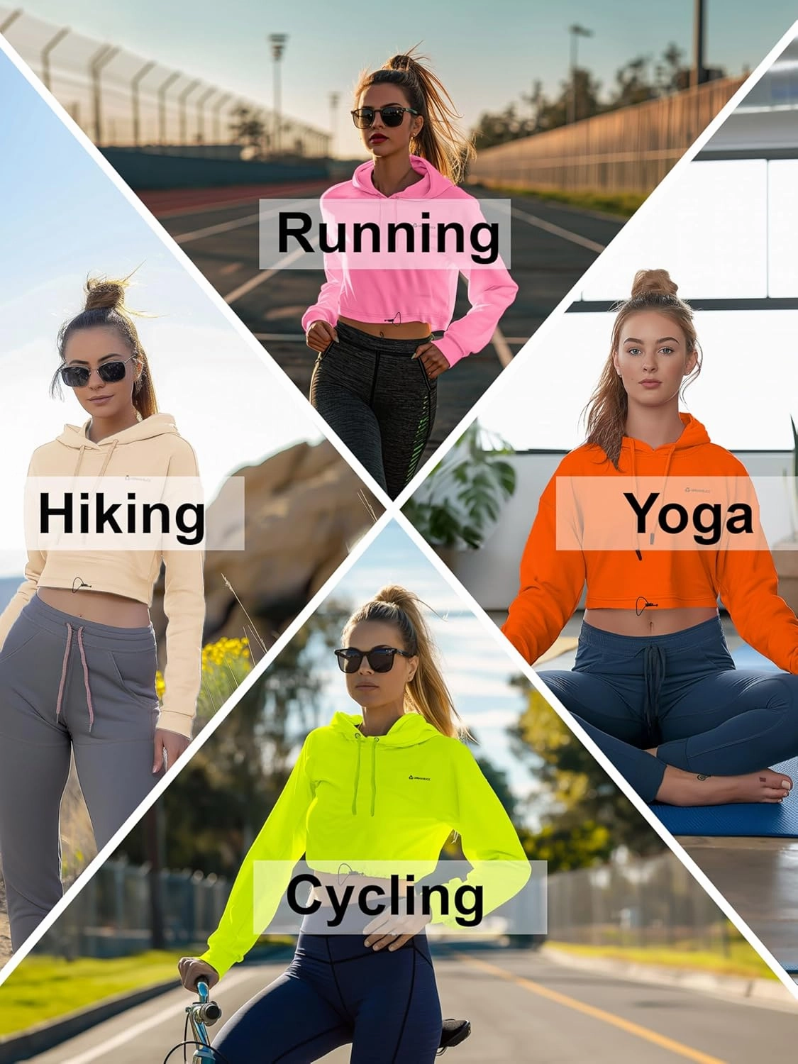 URBAN BUCK Neon Crop Top Hoodie For Women - Lightweight Long Sleeve Cropped Pullover Sweatshirt For Workout & Running