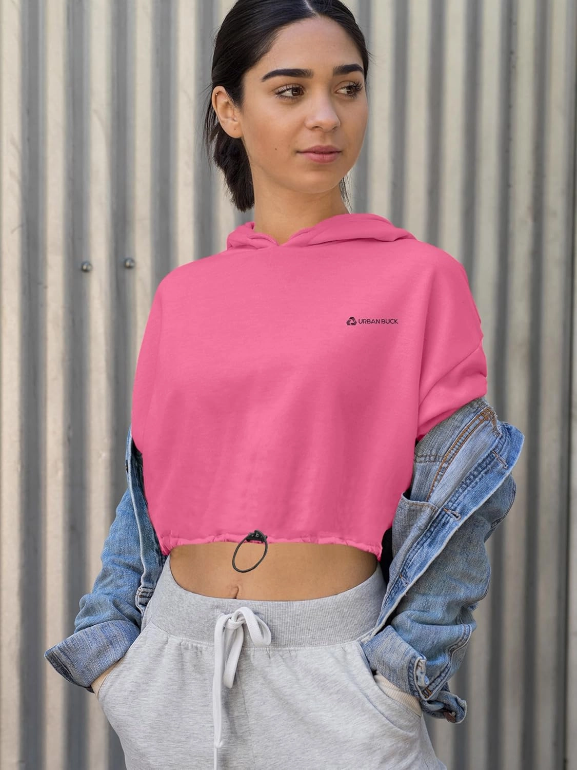 URBAN BUCK Neon Crop Top Hoodie For Women - Lightweight Long Sleeve Cropped Pullover Sweatshirt For Workout & Running