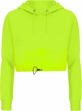 URBAN BUCK Neon Crop Top Hoodie For Women - Lightweight Long Sleeve Cropped Pullover Sweatshirt For Workout & Running