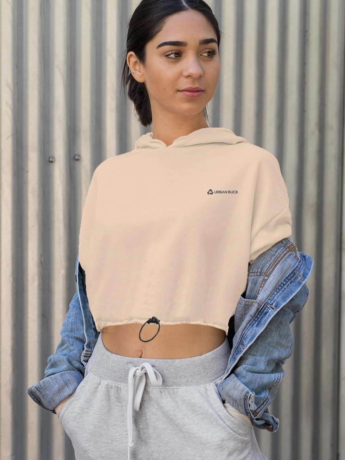 URBAN BUCK Neon Crop Top Hoodie For Women - Lightweight Long Sleeve Cropped Pullover Sweatshirt For Workout & Running