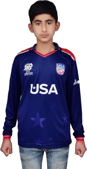 USA Cricket Youth Jersey, US Team's First Ever T20 WC Appearance T-Shirt for Kids, Long Sleeve, Navy Blue