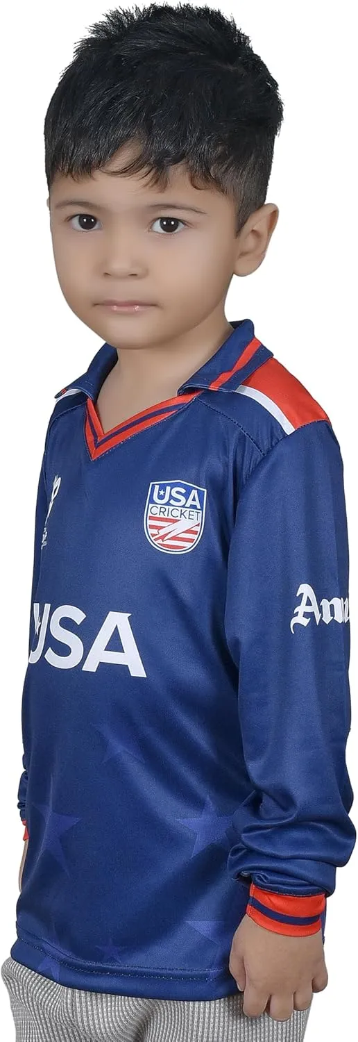 USA Cricket Youth Jersey, US Team's First Ever T20 WC Appearance T-Shirt for Kids, Long Sleeve, Navy Blue