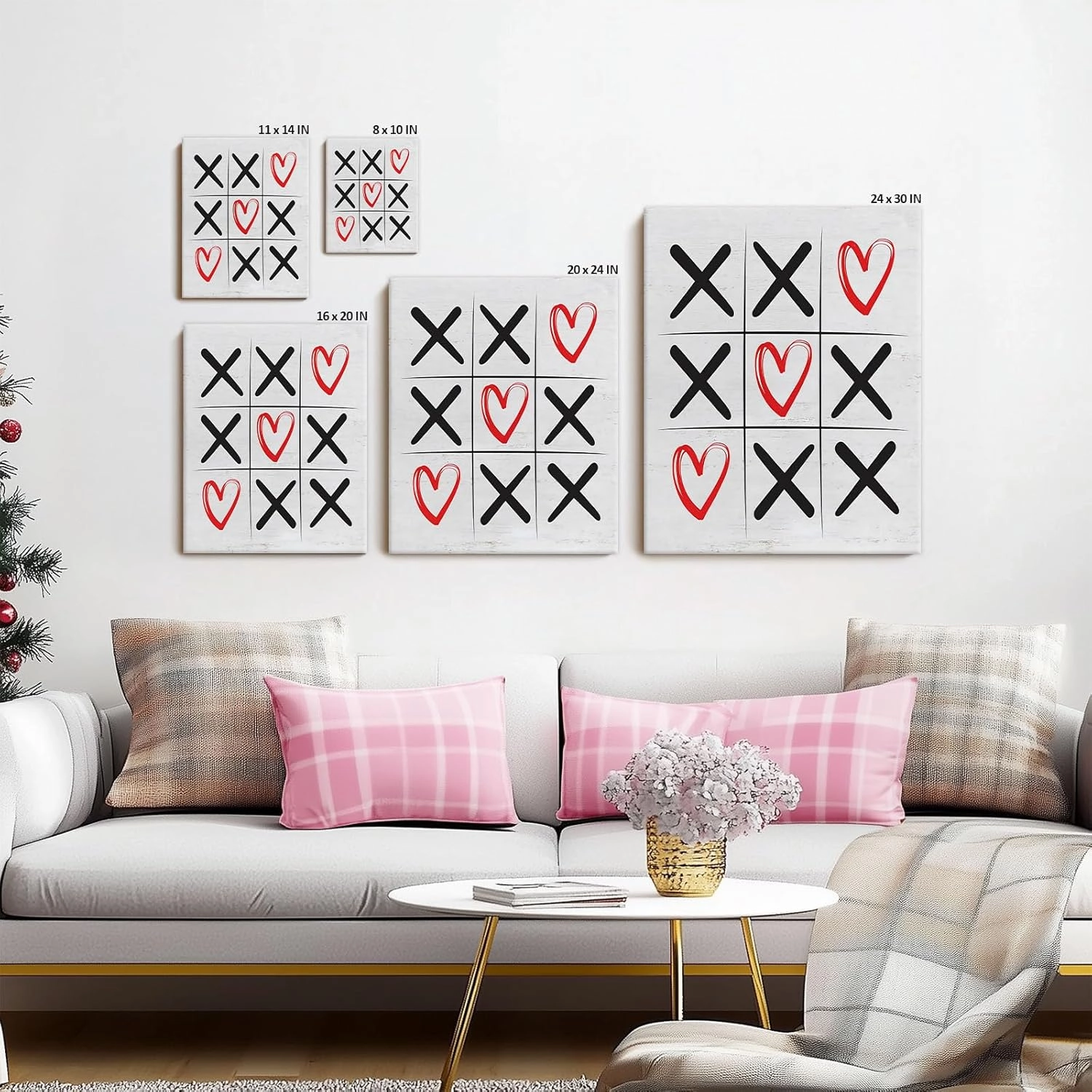Valentine's Day Canvas Wall Art Decor - Tic Tac Toe XOXO Heart Design, Romantic Red and Black Artwork for Valentine's Day Home Decor, Love-Themed Canvas Print 8X10 inch