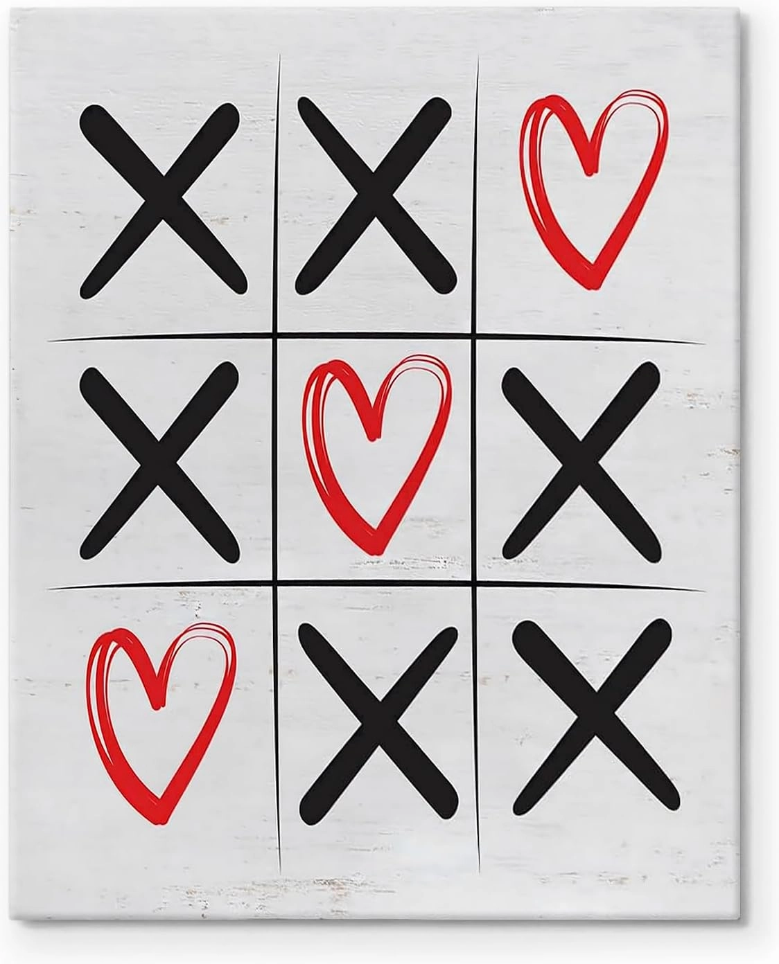 Valentine's Day Canvas Wall Art Decor - Tic Tac Toe XOXO Heart Design, Romantic Red and Black Artwork for Valentine's Day Home Decor, Love-Themed Canvas Print 8X10 inch