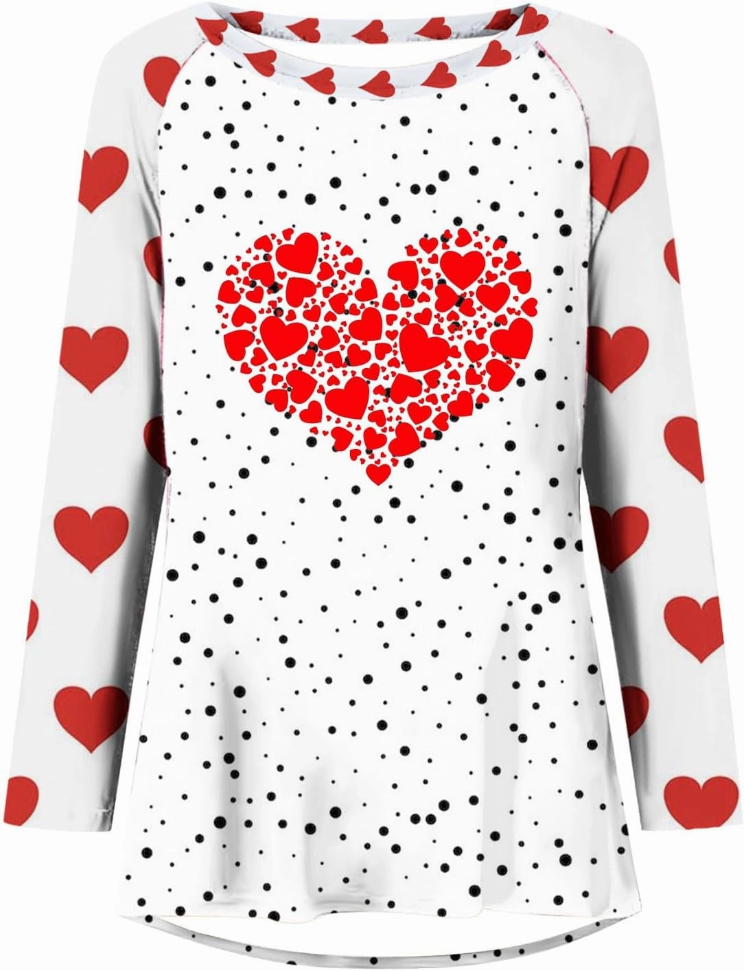 Valentine's Day Shirts for Women Long Sleeve Crewneck Love Heart Print Cute Tops Pullover Baggy Casual Thin Blouses