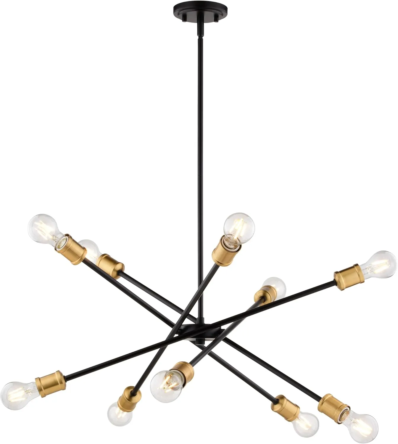 VAXCEL Gresham 10 Light Gold Brass and Black Mid-Century Modern Chandelier Adjustable Arms