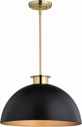 VAXCEL Devon 1L LED Compatible Matte Black and Gold Satin Brass Mid-Century Modern Pendant Light