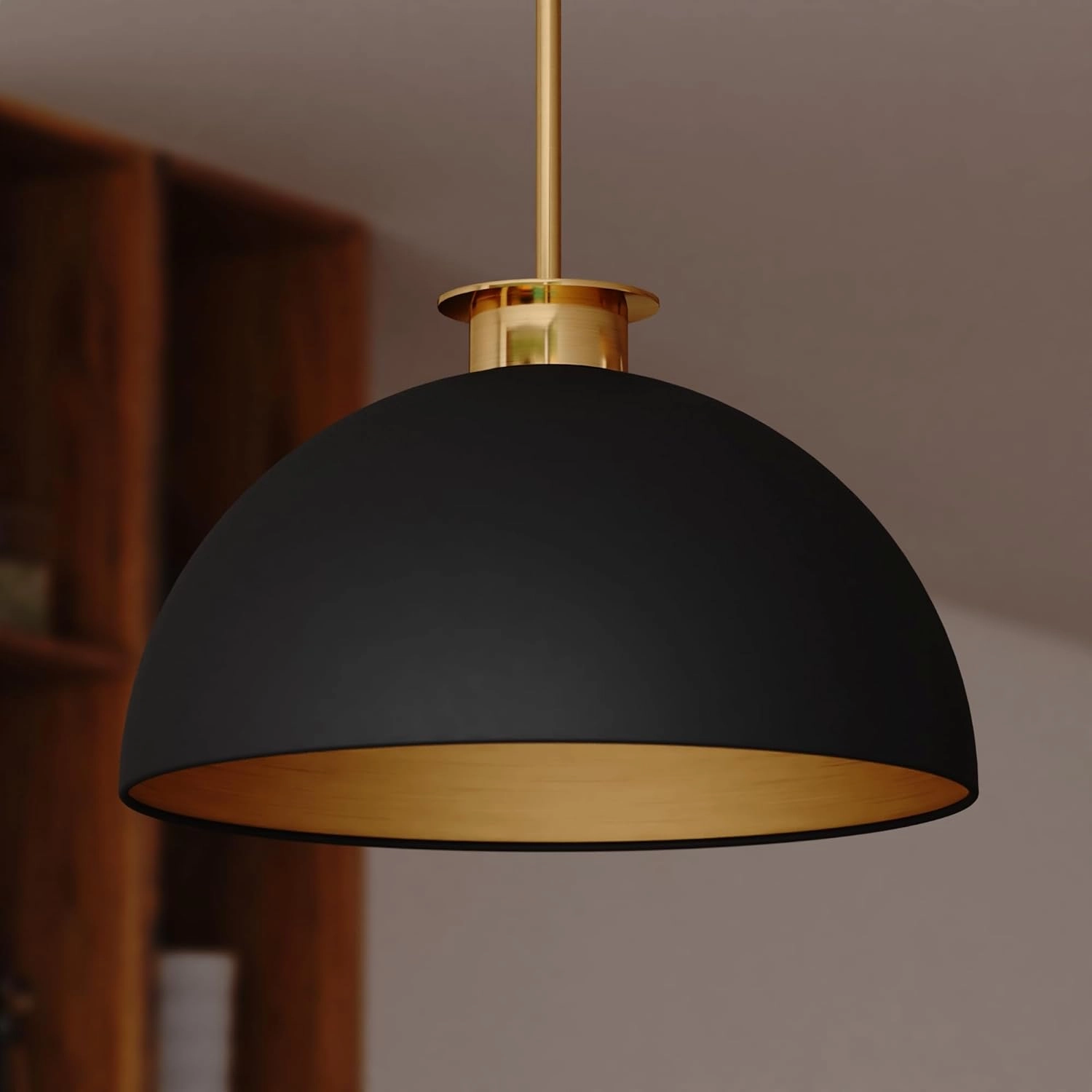 VAXCEL Devon 1L LED Compatible Matte Black and Gold Satin Brass Mid-Century Modern Pendant Light