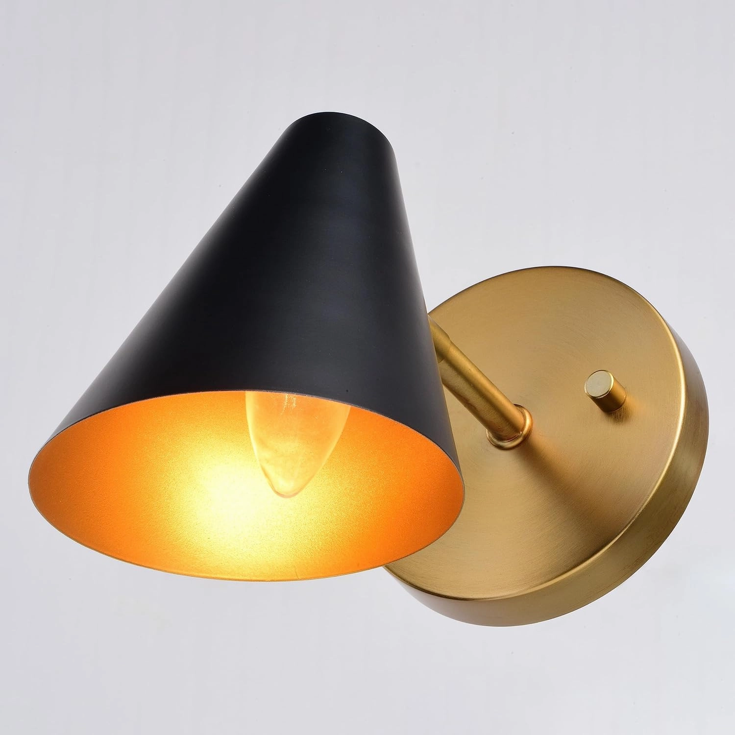 VAXCEL Pryce 1 Light Matte Black and Gold Satin Brass Mid-Century Modern Wall Sconce Fixture with Metal Cone Shade