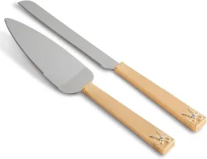 Vera Wang Bridal Love Knots Gold Personalized Wedding Cake Knife and Server Set, Custom Engraved Wedding Cake Cutting Set, Accessories and Gifts for the Bride and Groom