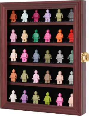 VERANI Minifigures Miniature Display Case Collectibles Display Box Wall Mount Figure Display Curio Cabinet with Lockable Anti Dust Door for Small Objects Lockable Removable Shelves - Small Mahogany