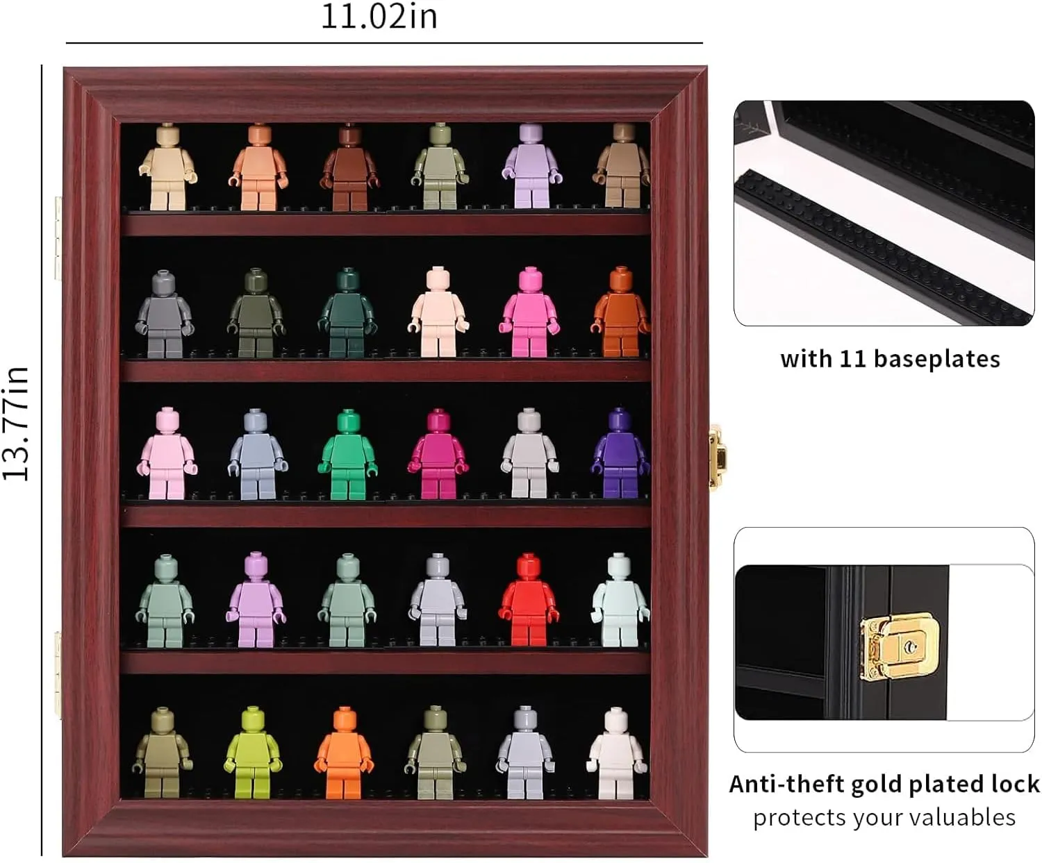 VERANI Minifigures Miniature Display Case Collectibles Display Box Wall Mount Figure Display Curio Cabinet with Lockable Anti Dust Door for Small Objects Lockable Removable Shelves - Small Mahogany