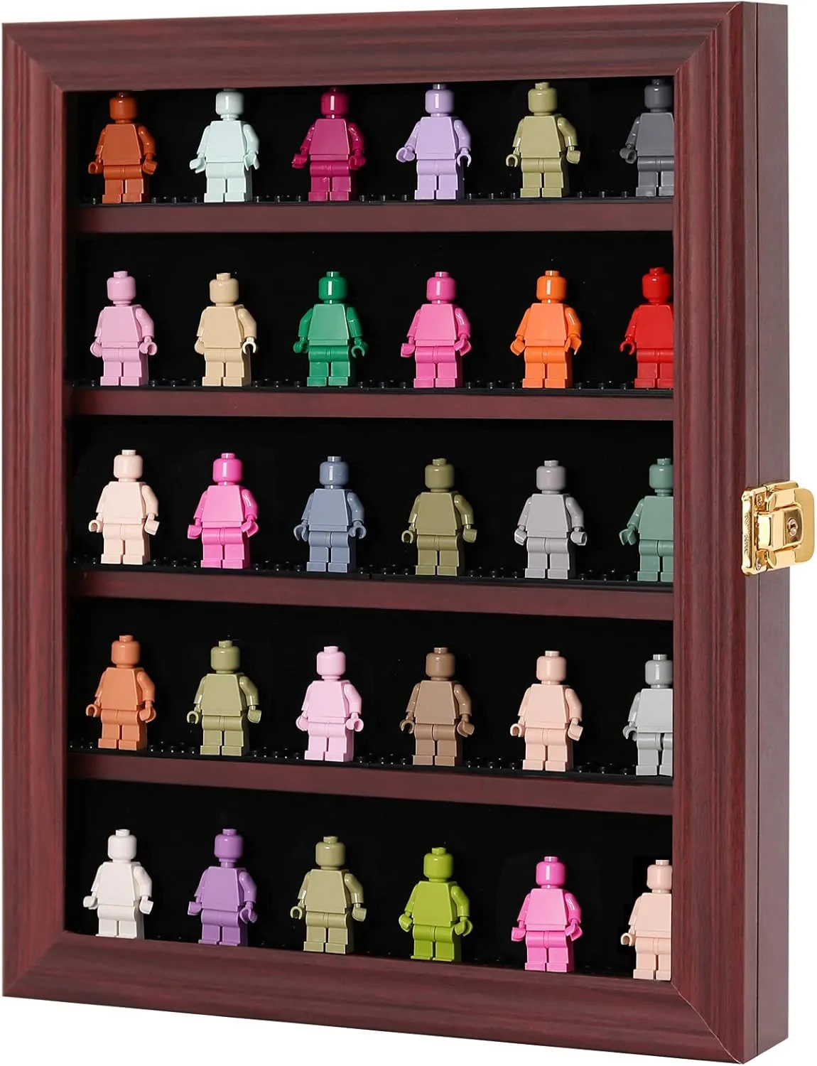 VERANI Minifigures Miniature Display Case Collectibles Display Box Wall Mount Figure Display Curio Cabinet with Lockable Anti Dust Door for Small Objects Lockable Removable Shelves - Small Mahogany