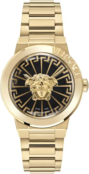 Versace Medusa Infinite Collection Luxury Womens Watch Timepieces with a Gold Bracelet Featuring a IP Yellow Gold Case and a Black Dial