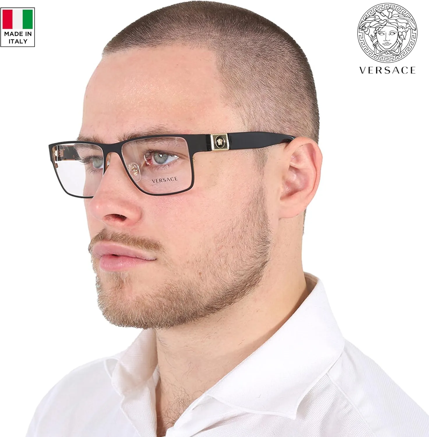 Versace VE1274 MEDUSA RECTANGLE Shape Eyeglasses Frame with eSHADES Luxury Eyewear kit Bundle