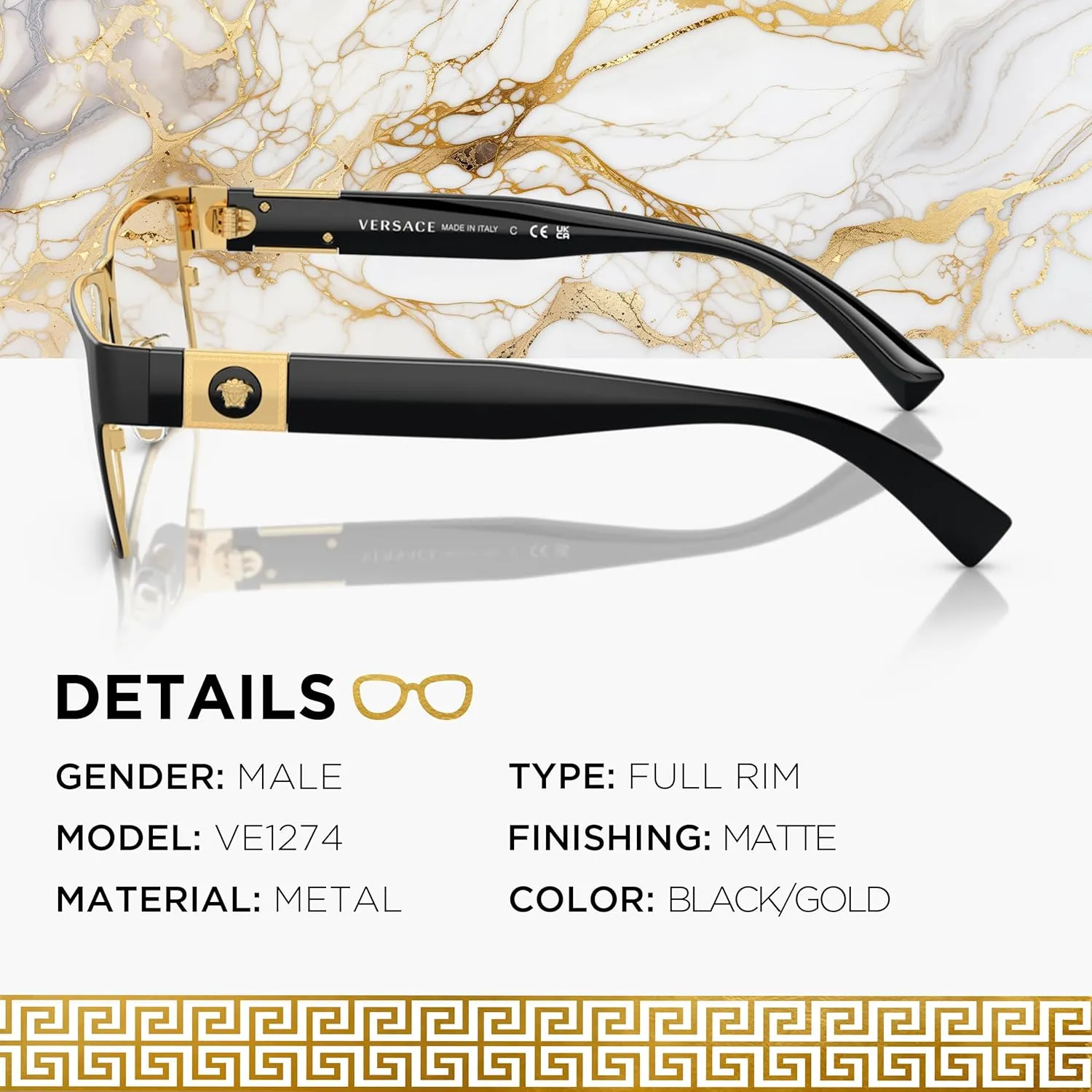 Versace VE1274 MEDUSA RECTANGLE Shape Eyeglasses Frame with eSHADES Luxury Eyewear kit Bundle