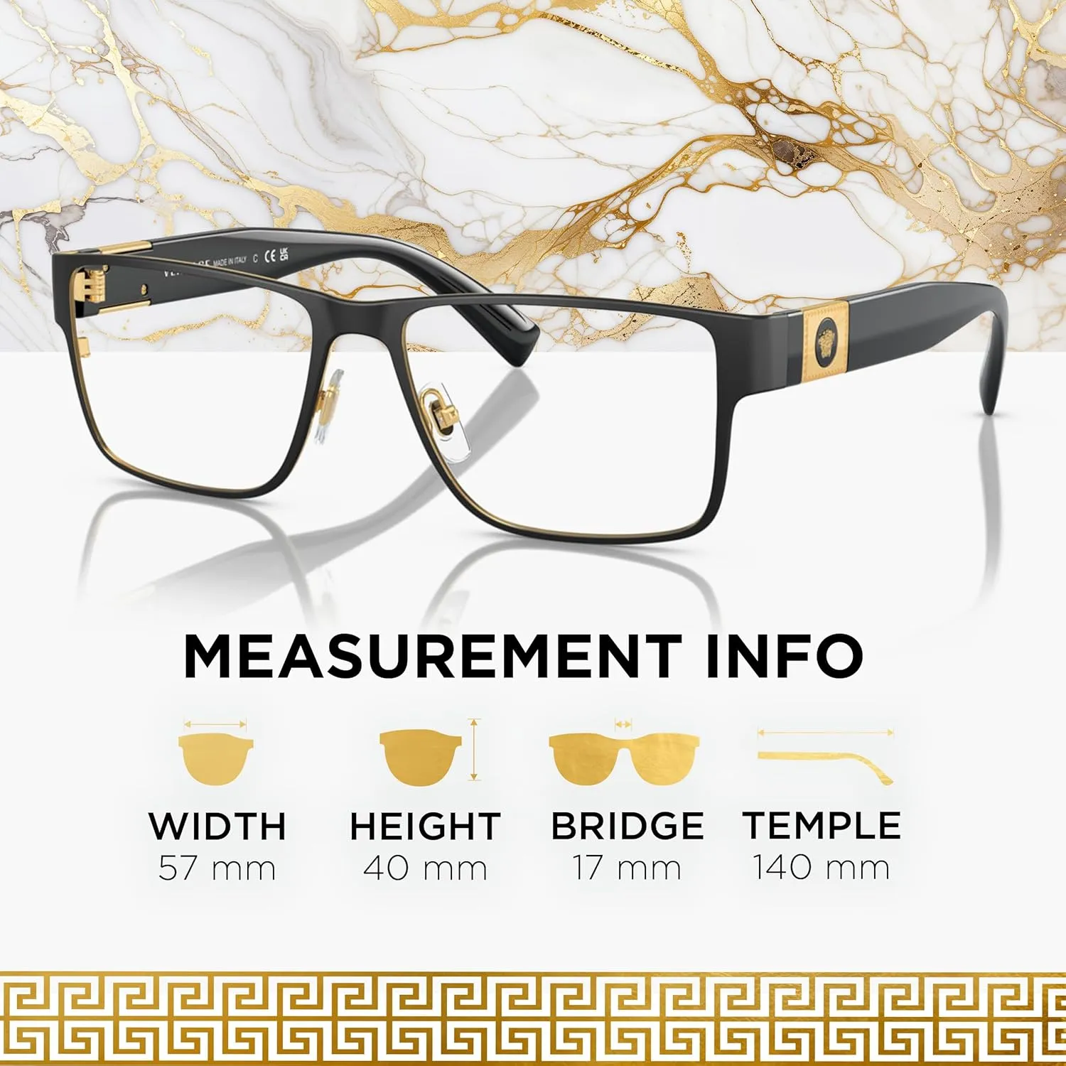 Versace VE1274 MEDUSA RECTANGLE Shape Eyeglasses Frame with eSHADES Luxury Eyewear kit Bundle