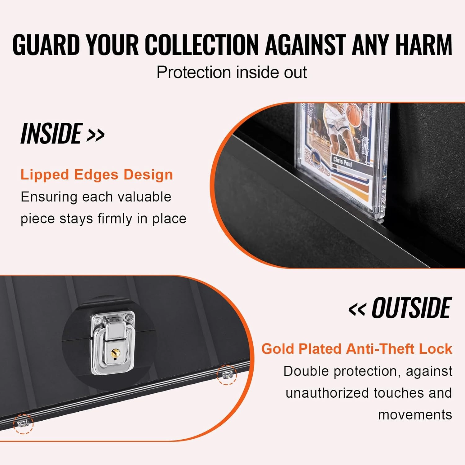 VEVOR 35 Graded Sports Card Display Case, 24.3x30.5x2.1 in, Baseball Football Basketball Hockey Trading Card Frame with 98% UV Protection Clear View PC Glass, Lockable Wall Cabinet