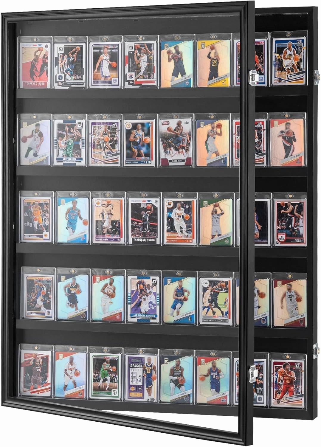 VEVOR 35 Graded Sports Card Display Case, 24.3x30.5x2.1 in, Baseball Football Basketball Hockey Trading Card Frame with 98% UV Protection Clear View PC Glass, Lockable Wall Cabinet