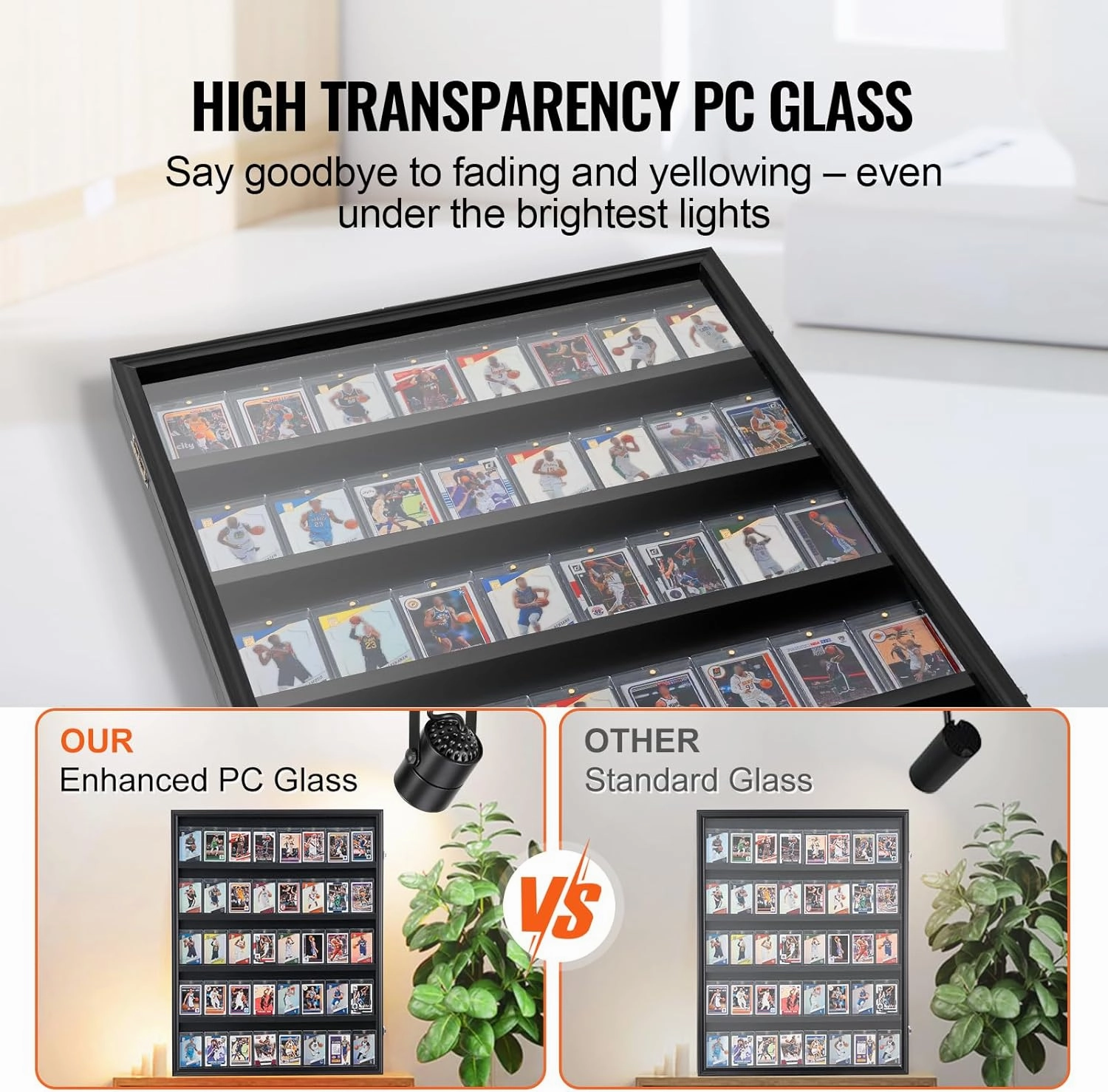 VEVOR 35 Graded Sports Card Display Case, 24.3x30.5x2.1 in, Baseball Football Basketball Hockey Trading Card Frame with 98% UV Protection Clear View PC Glass, Lockable Wall Cabinet