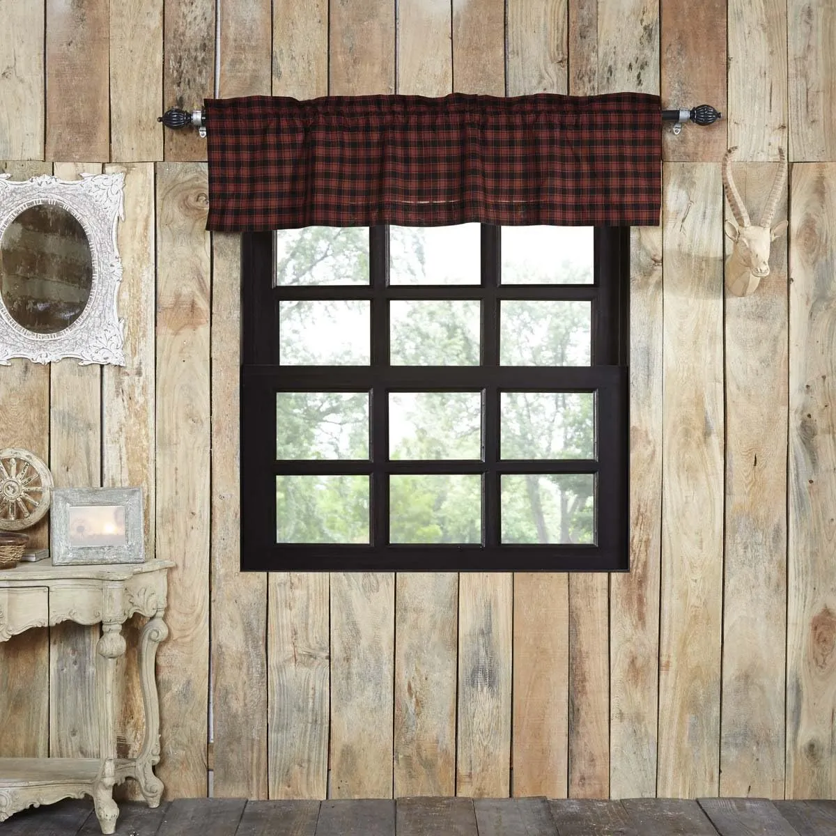 VHC Brands Rustic & Lodge Kitchen Window Cumberland Curtain, Valance 16x72, Chili Pepper Red