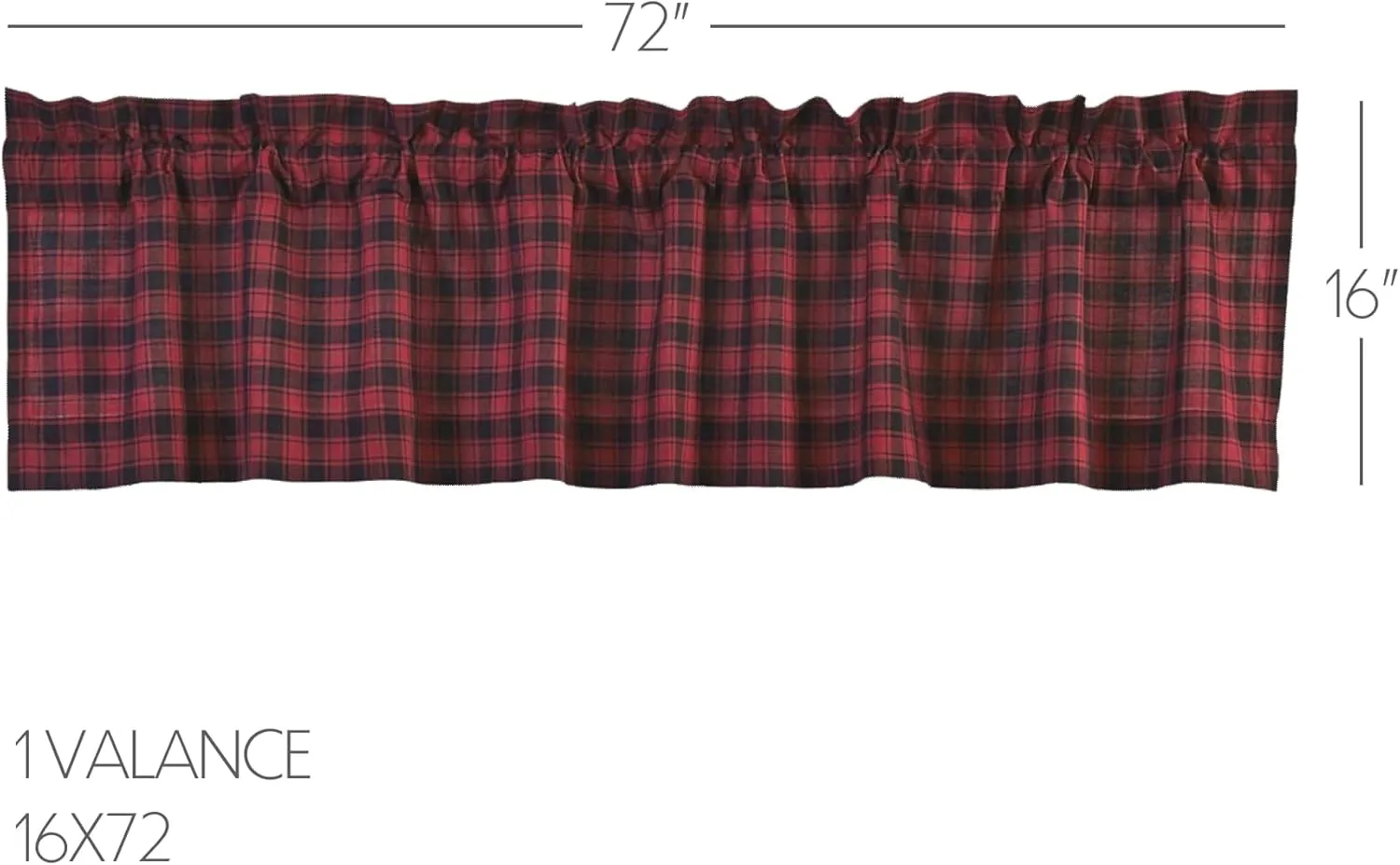 VHC Brands Rustic & Lodge Kitchen Window Cumberland Curtain, Valance 16x72, Chili Pepper Red