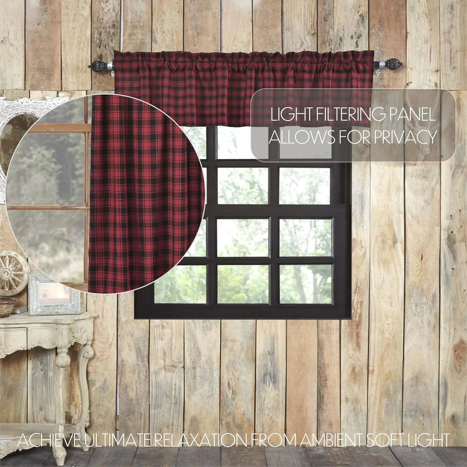 VHC Brands Rustic & Lodge Kitchen Window Cumberland Curtain, Valance 16x72, Chili Pepper Red