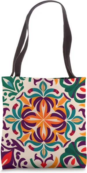 Vibrant Mexican Talavera Tile Pattern with Bold Floral Motif Tote Bag