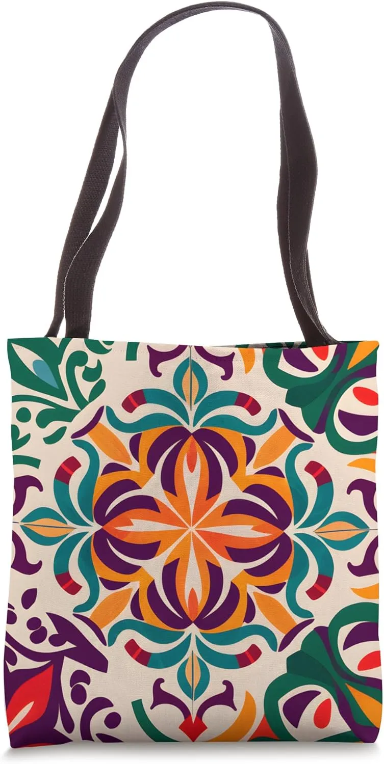 Vibrant Mexican Talavera Tile Pattern with Bold Floral Motif Tote Bag