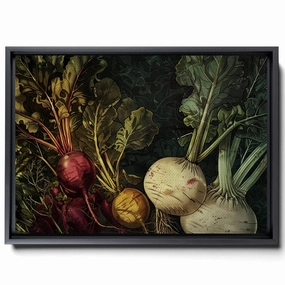 Vintage Illustration With Various Vegetables Radish, Beets, Celery, In Side-By-Side Pictorial Style, Light Yellow And Light Bronze Dark Emerald, Canvas Prints