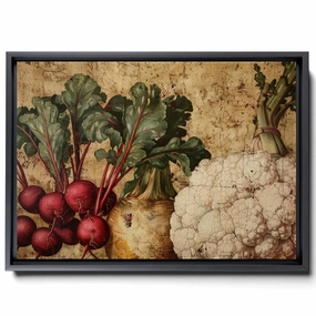 Vintage Illustration With Various Vegetables Radish, Beets, Celery, In Side-By-Side Pictorial Style, Light Yellow And Light Bronze Dark Emerald, Canvas