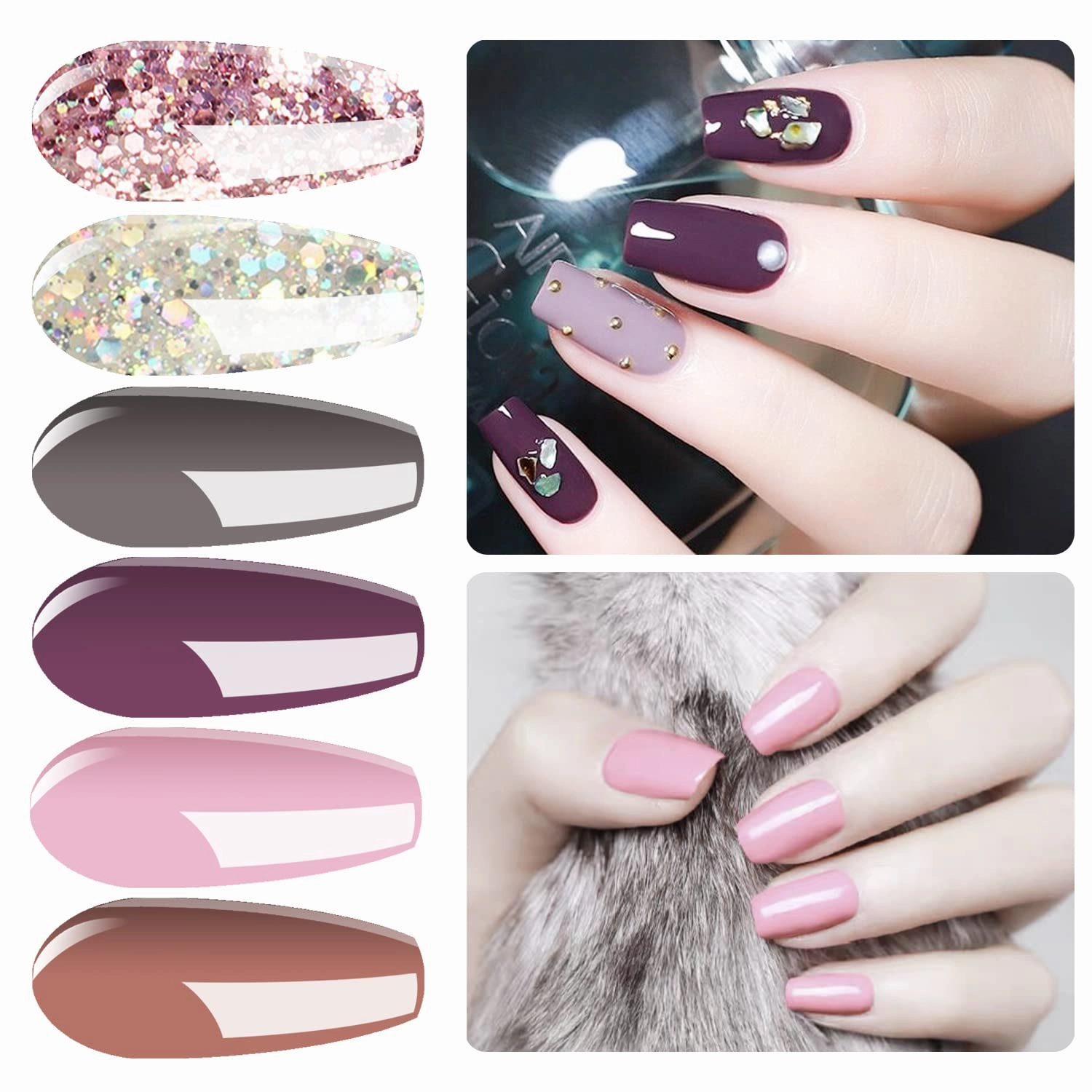Vishine Gel Nail Polish Starter Kit - 48W LED Lamp 6 Color & Base Top Coat Set, Manicure Tools Popular Nail Art Designs #05
