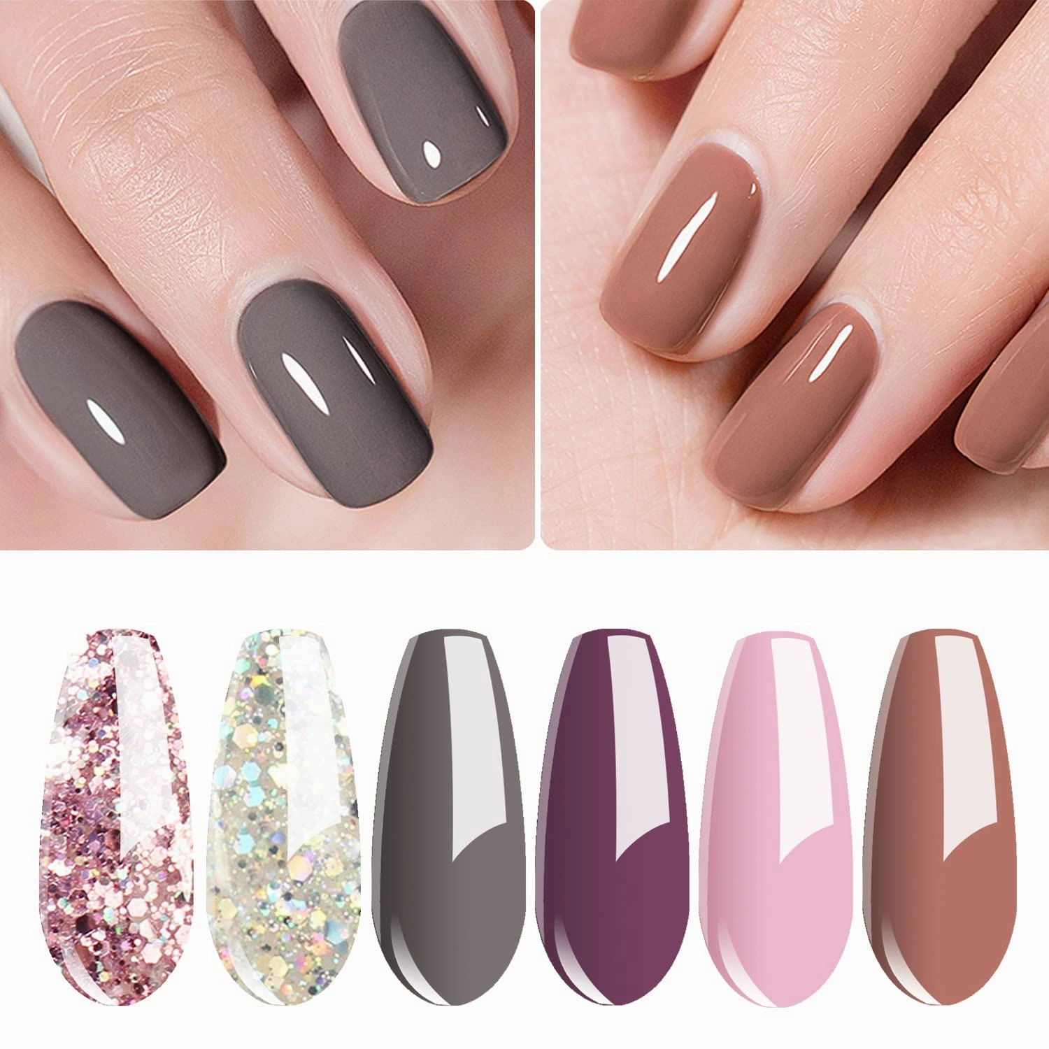 Vishine Gel Nail Polish Starter Kit - 48W LED Lamp 6 Color & Base Top Coat Set, Manicure Tools Popular Nail Art Designs #05