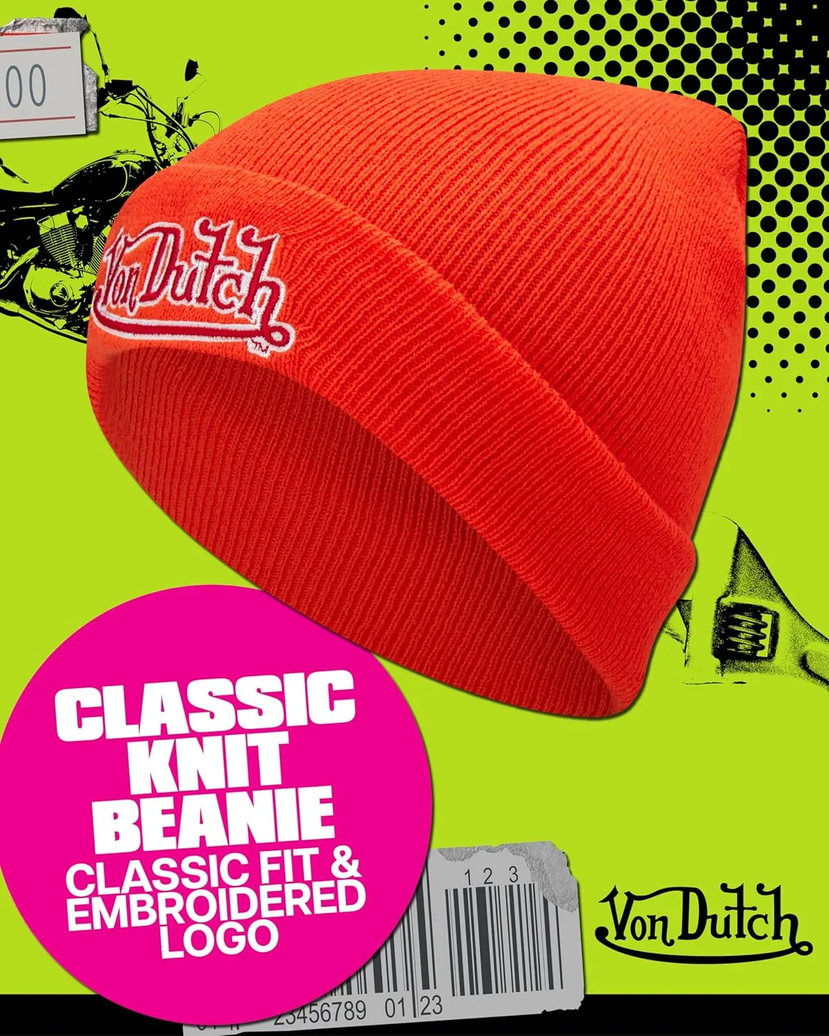 Von Dutch Womens Beanie Hat - Soft Cuffed Knitted Skull Cap Graphic Winter Beanie for Women with Embroidered Logo