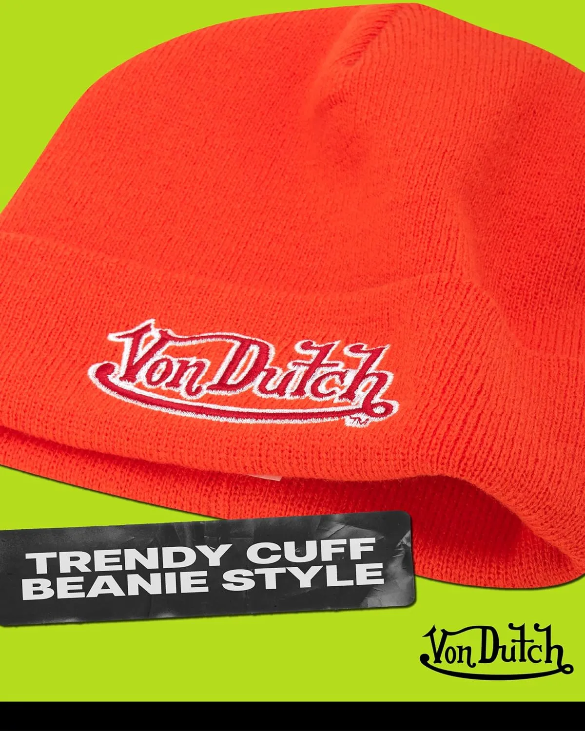 Von Dutch Womens Beanie Hat - Soft Cuffed Knitted Skull Cap Graphic Winter Beanie for Women with Embroidered Logo