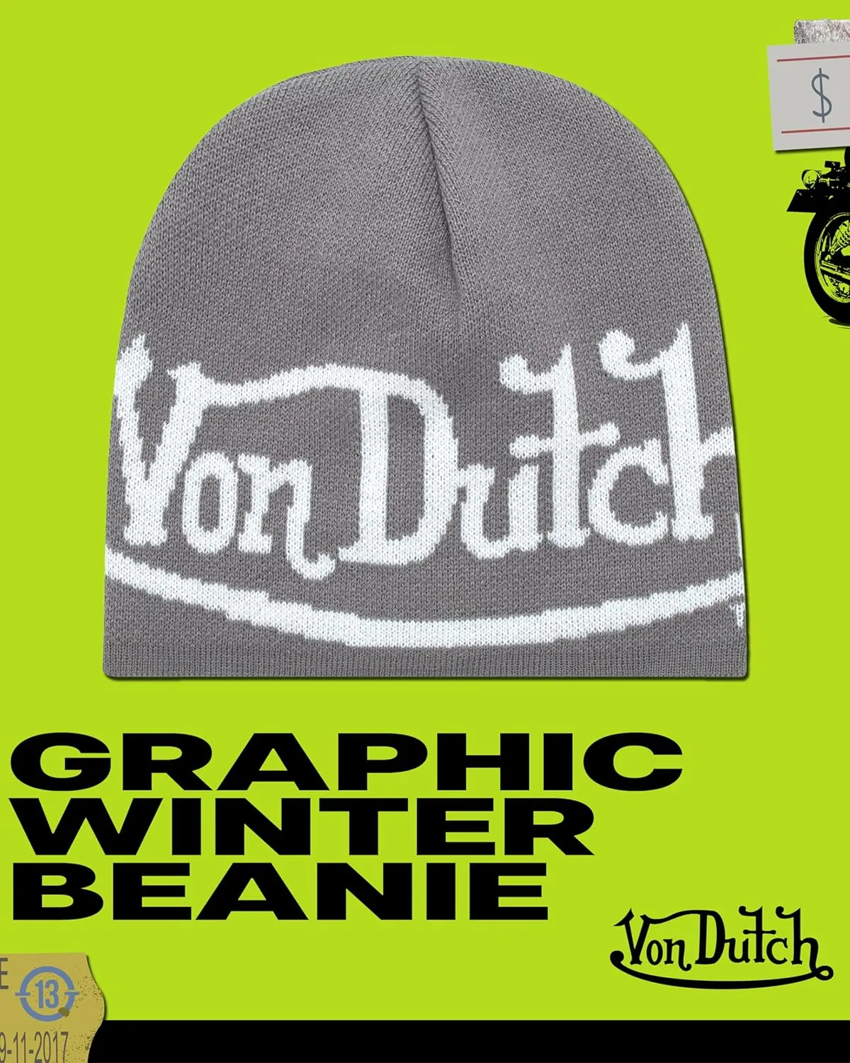Von Dutch Womens Beanie Hat - Soft Cuffed Knitted Skull Cap Graphic Winter Beanie for Women with Embroidered Logo