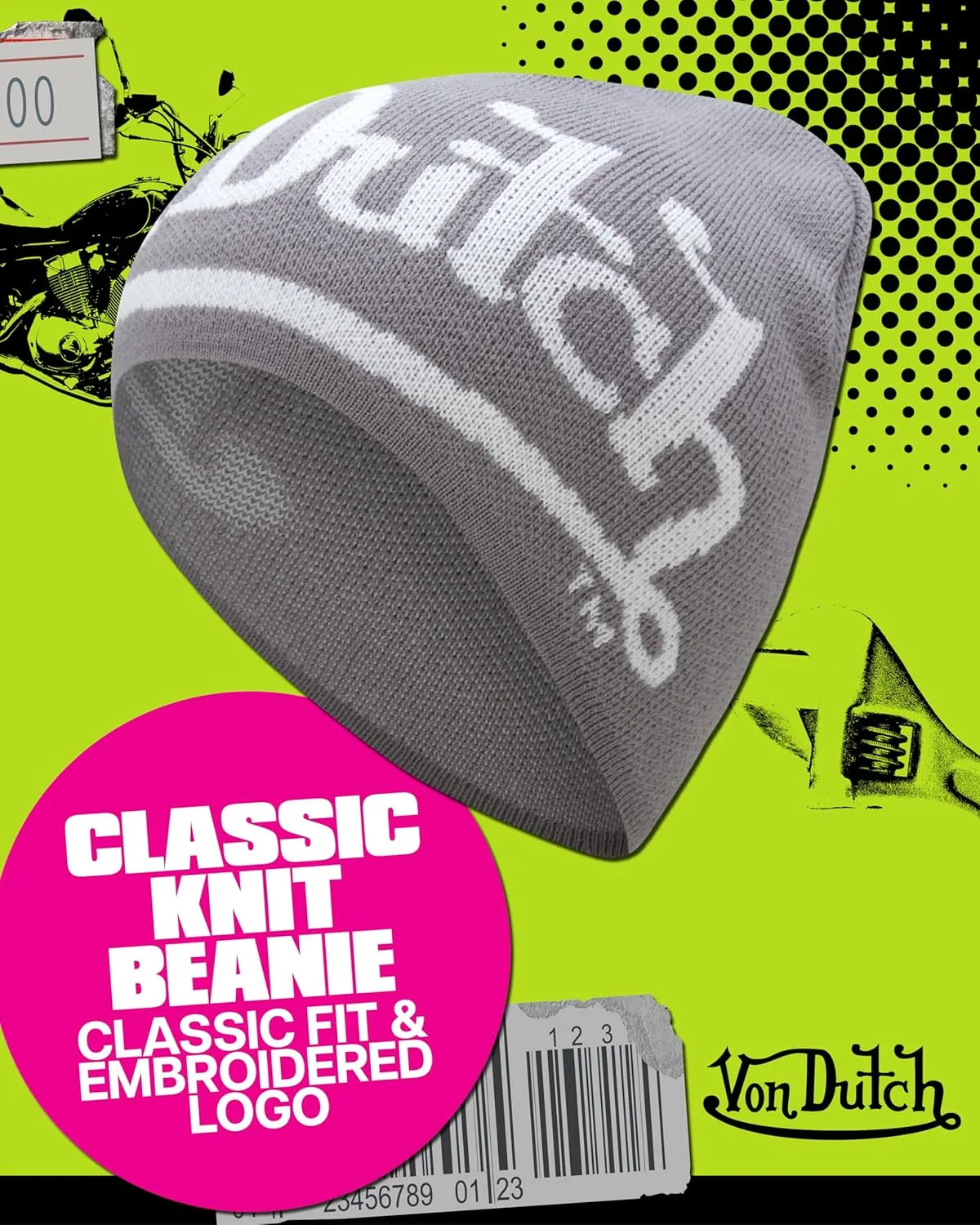 Von Dutch Womens Beanie Hat - Soft Cuffed Knitted Skull Cap Graphic Winter Beanie for Women with Embroidered Logo
