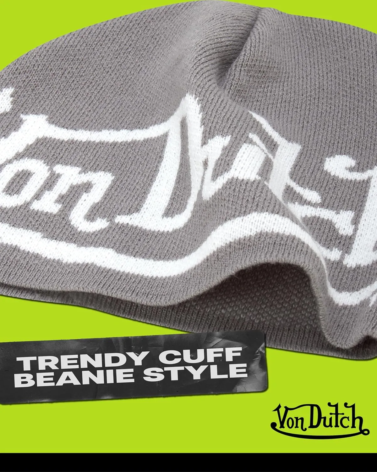 Von Dutch Womens Beanie Hat - Soft Cuffed Knitted Skull Cap Graphic Winter Beanie for Women with Embroidered Logo