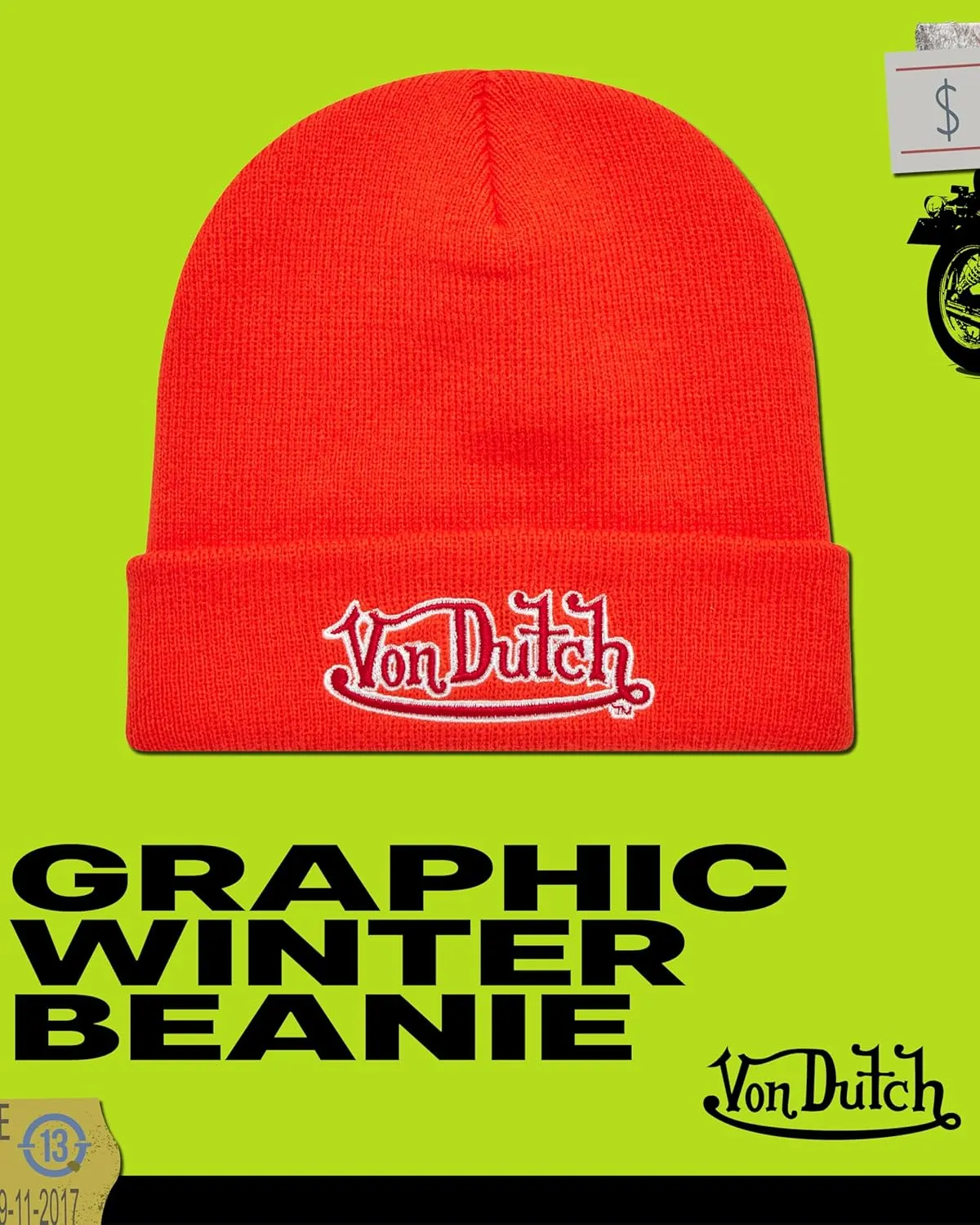Von Dutch Womens Beanie Hat - Soft Cuffed Knitted Skull Cap Graphic Winter Beanie for Women with Embroidered Logo