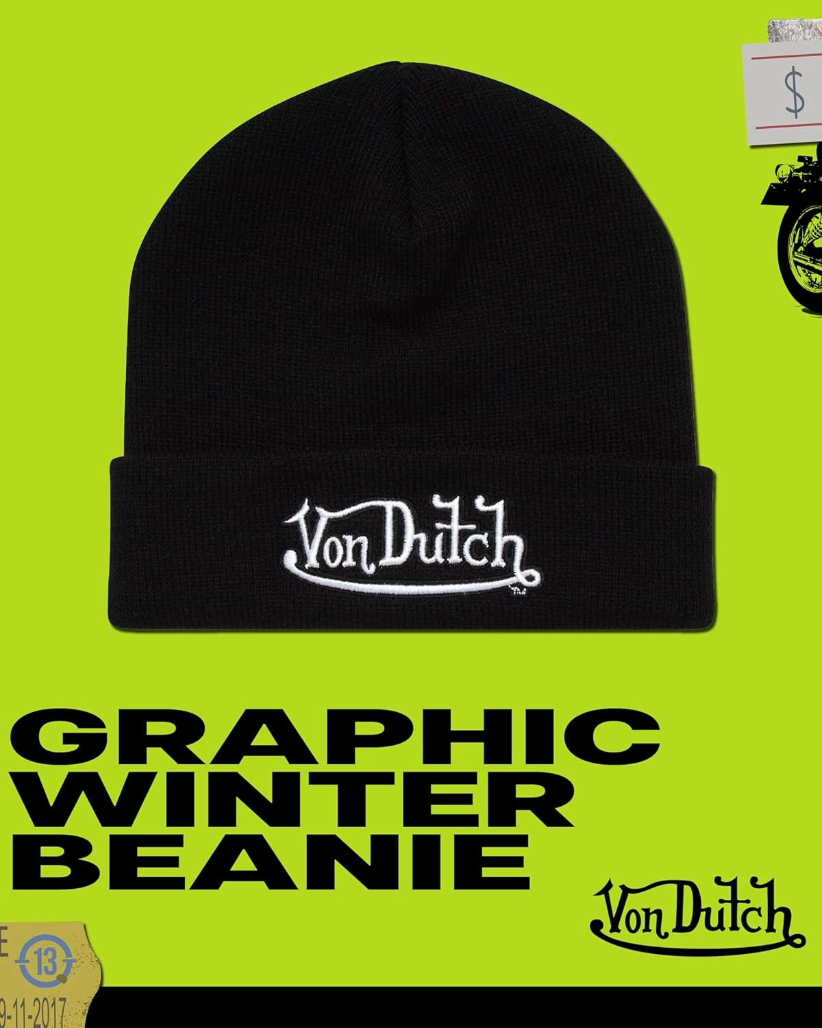 Von Dutch Womens Beanie Hat - Soft Cuffed Knitted Skull Cap Graphic Winter Beanie for Women with Embroidered Logo